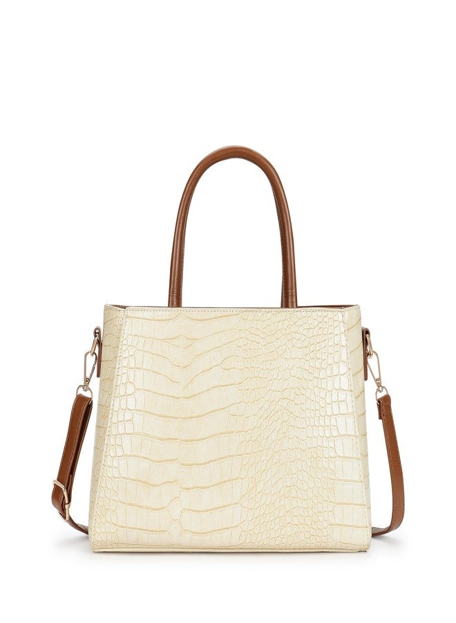 Fastrack Croco-Textured Satchel Bag for Women | Faux Leather Handbag with Zip Closure, Gold Hardware and Organiser Pockets | Elegant Structured Satchel for Work, Brunch and Daily Use - Image 5
